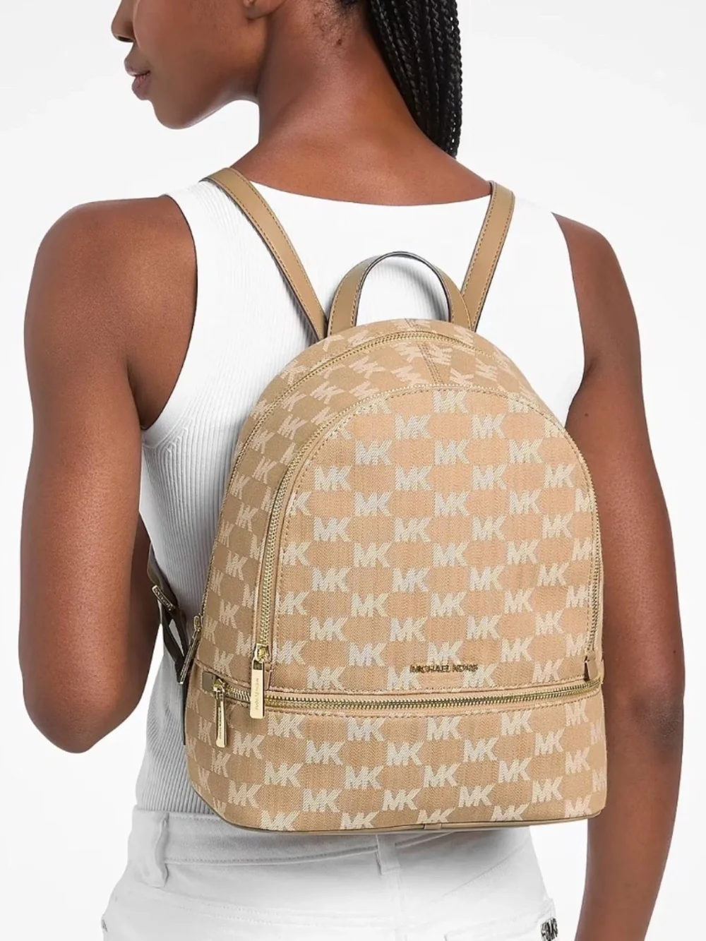 Michael Kors Rhea Medium Logo Jacquard Denim Backpack